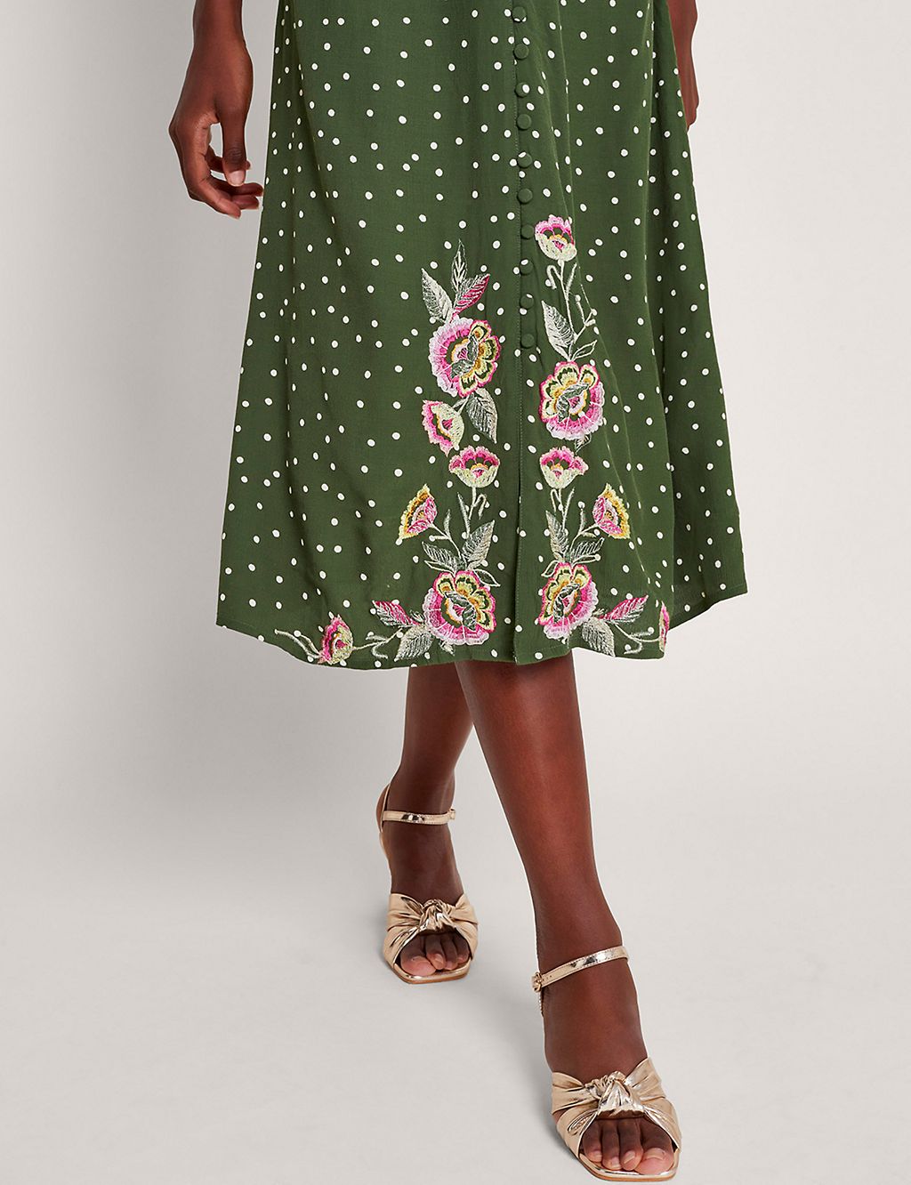 Polka Dot Embroidered V-Neck Midi Tea Dress 2 of 4