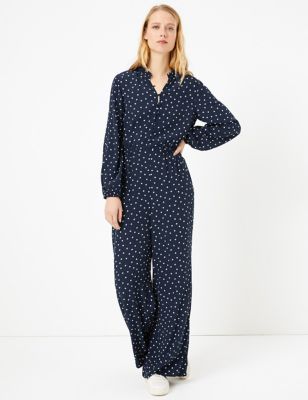 Polka Dot Frill Detail Collar Jumpsuit M S Collection M S