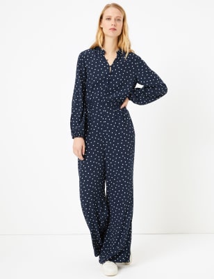 Polka Dot Frill Detail Collar Jumpsuit M S Collection M S