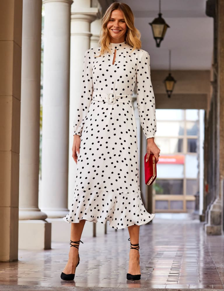 Polka Dot High Neck Midi Skater Dress 1 of 5