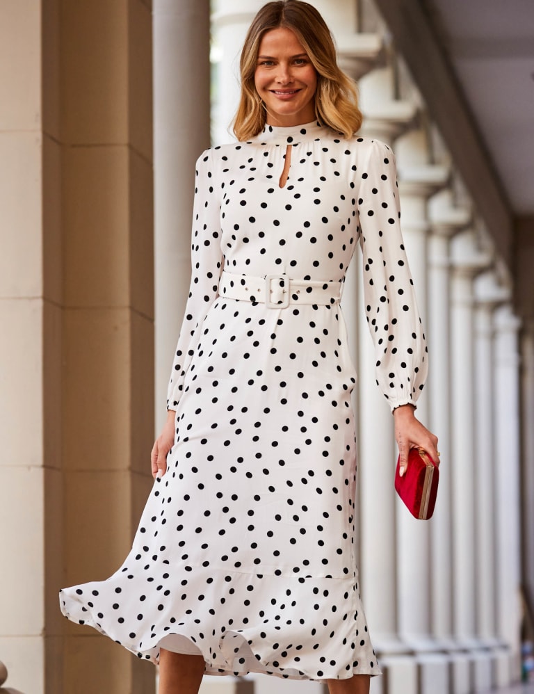 Polka Dot High Neck Midi Skater Dress 4 of 5