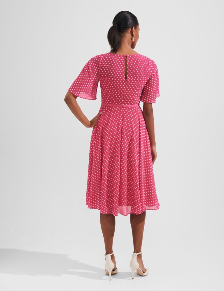 Polka Dot Knee Length Waisted Dress 5 of 6