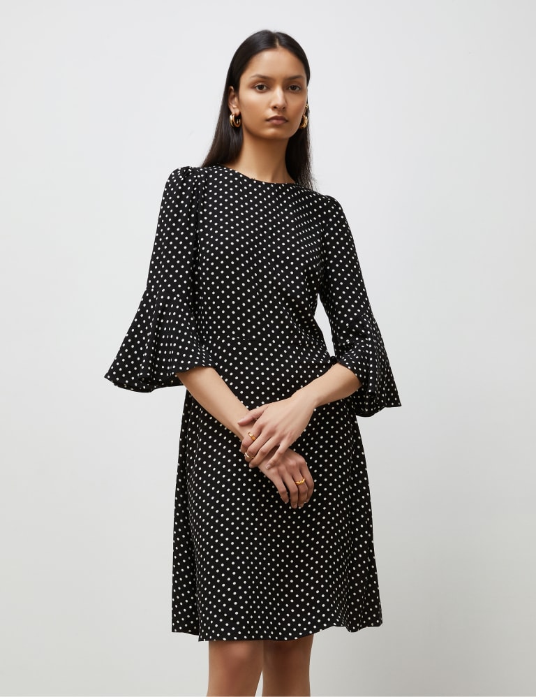 Polka Dot Knee Length Waisted Dress