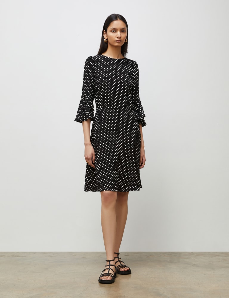 Polka Dot Knee Length Waisted Dress 4 of 4