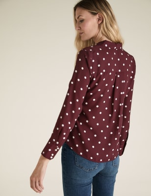 Burgundy polka store dot blouse