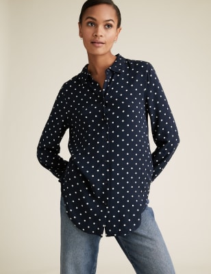 Polka Dot Longline Long Sleeve Shirt M S Collection M S