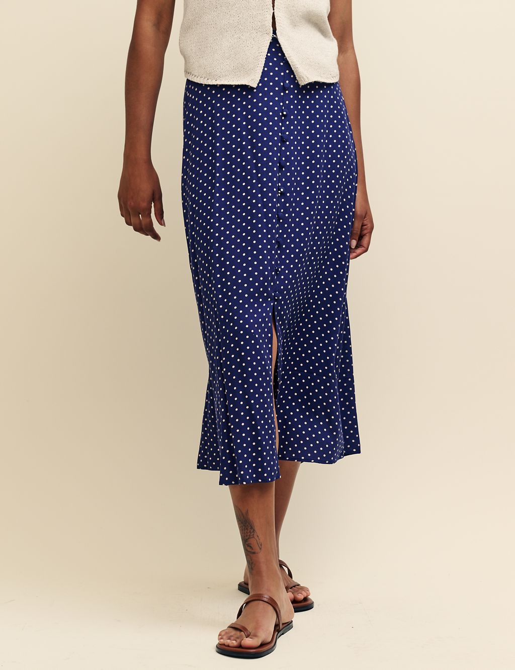 Polka Dot Midi A-Line Skirt 1 of 4