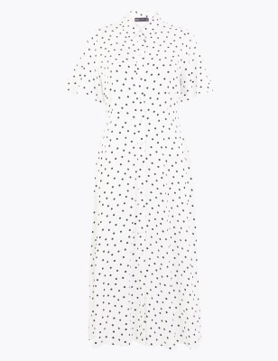 black and white polka dot shirt dress