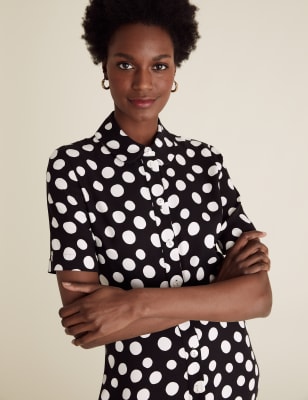 Polka Dot Midi Shirt Dress Image 3 of 5
