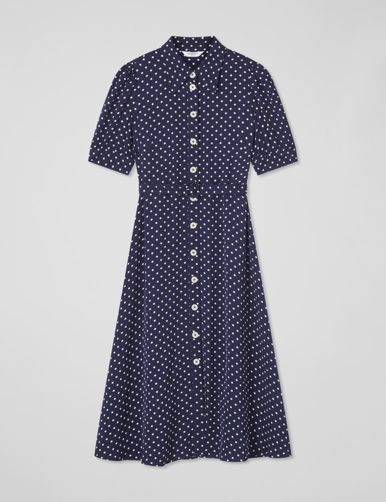 Polka Dot Midi Shirt Dress 2 of 4