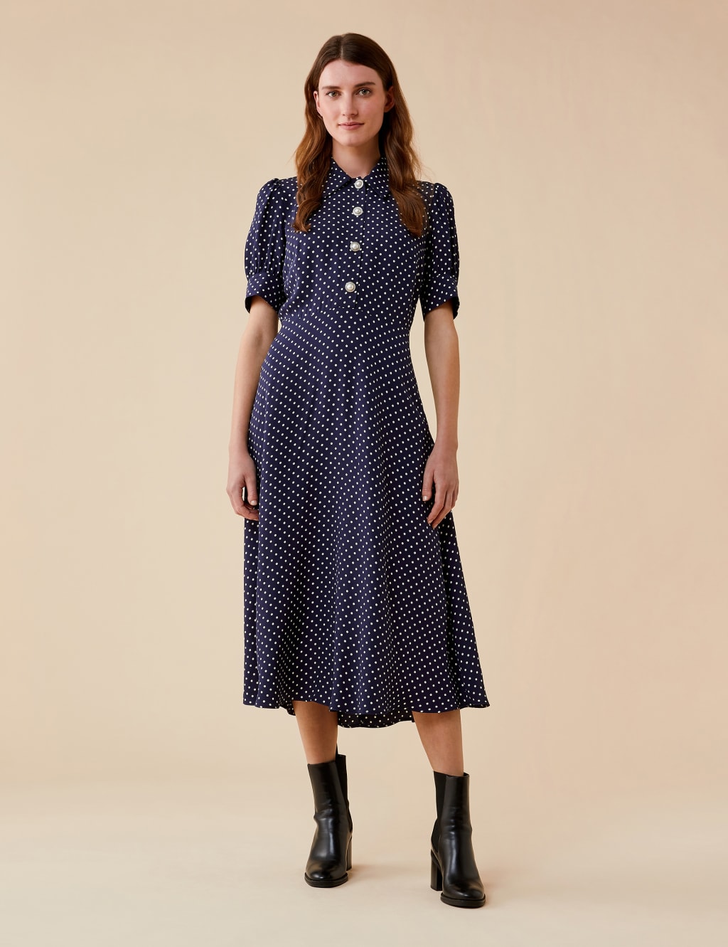 Polka Dot Midi Shirt Dress 3 of 5
