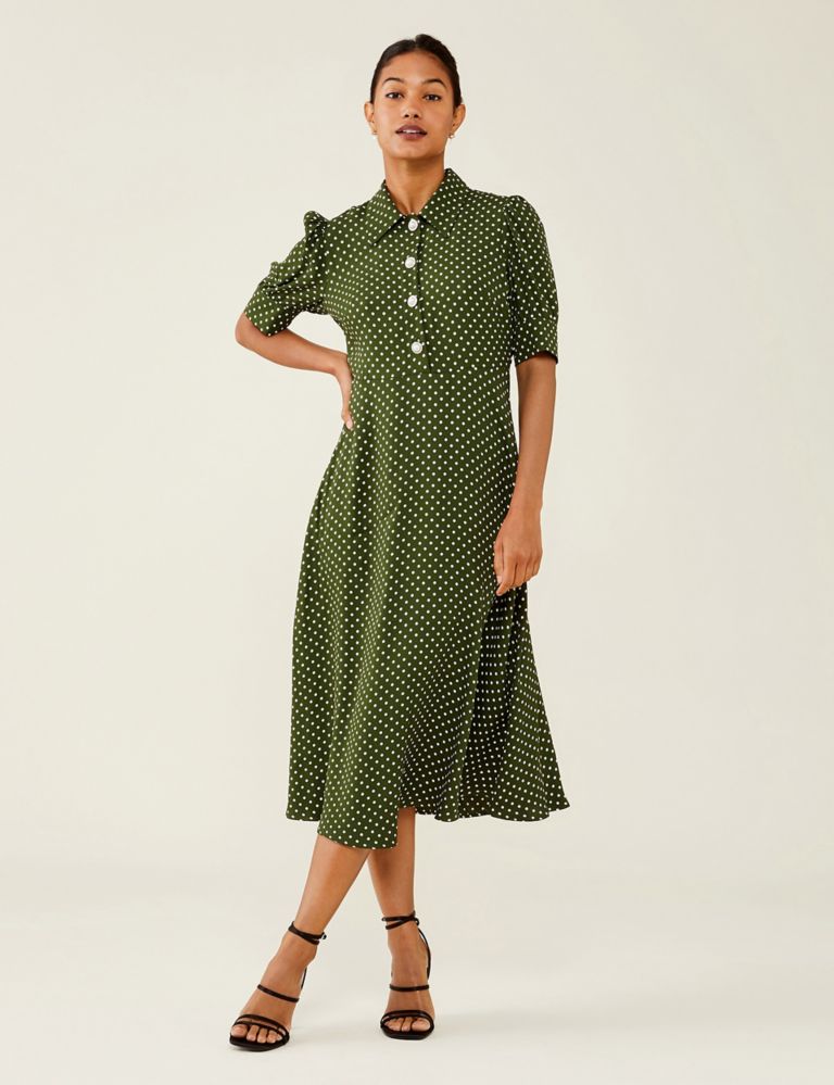 Tasteful Treat Green Polka Dot Short Sleeve Midi Dress