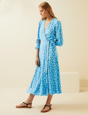 M&S X GHOST Maxi Wrap Dress Blue White Polka Dot Party Size 6 NWT $49.99 -  PicClick AU