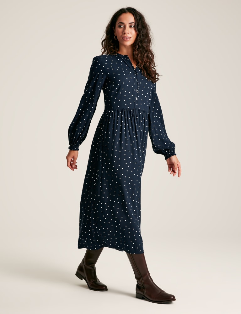 Polka Dot Notch Neck Midaxi Waisted Dress Joules M S