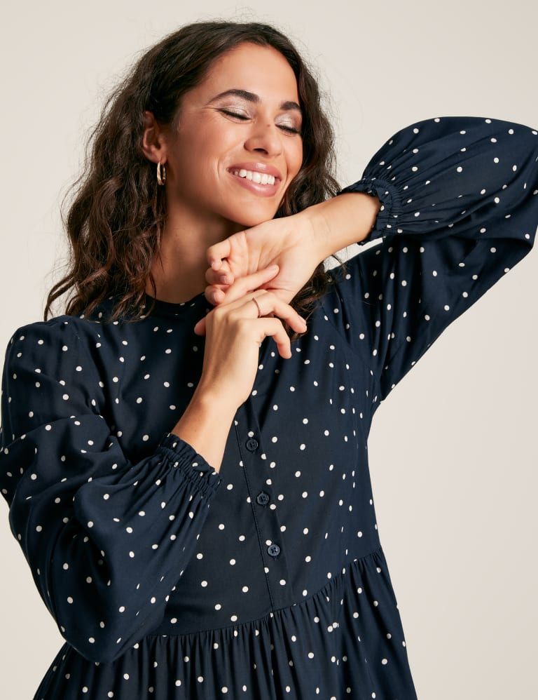 Polka Dot Notch Neck Midaxi Waisted Dress