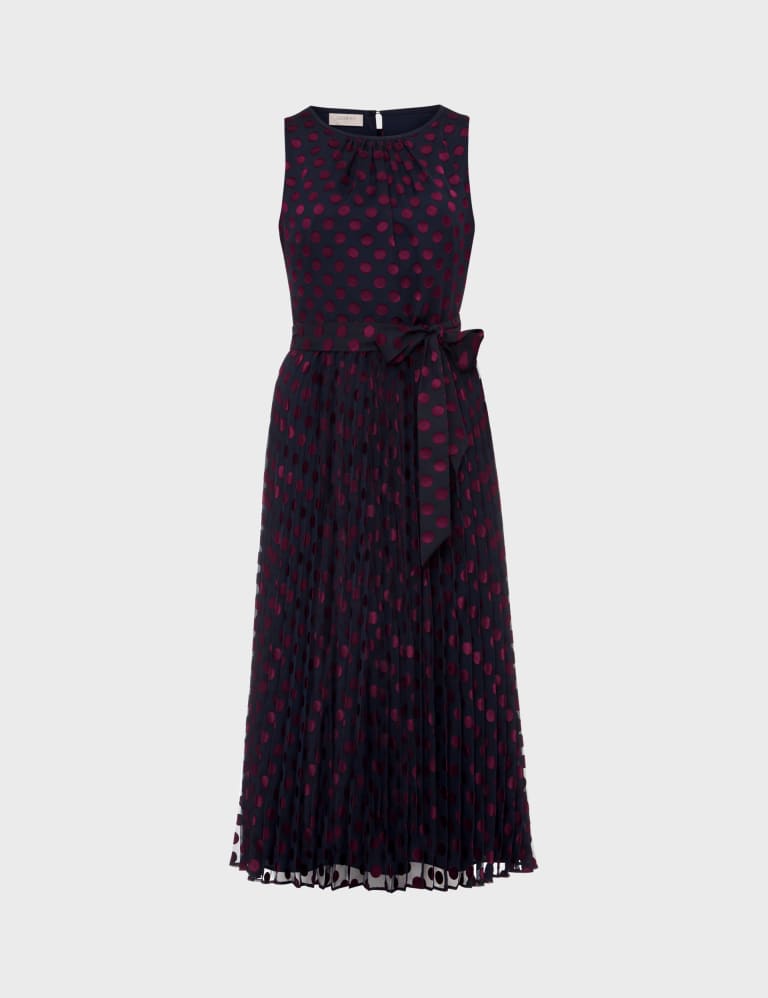 Polka Dot Pleated Midi Waisted Dress HOBBS M S