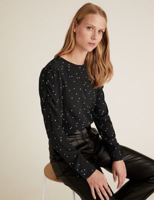 Polka Dot Puff Sleeve Blouse M S Collection M S