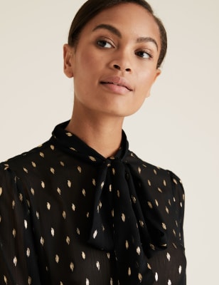 Polka Dot Pussybow Puff Sleeve Blouse, M&S Collection