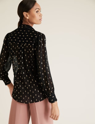 Black and white polka best sale dot blouse with bow