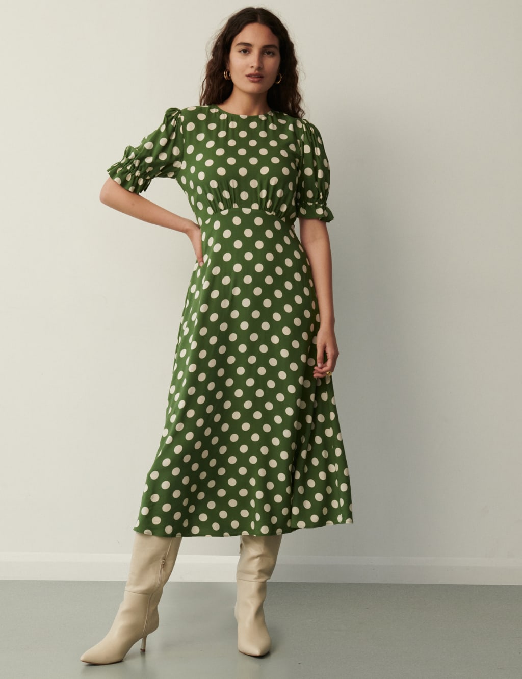 Polka Dot Round Neck Midi Tea Dress 1 of 4