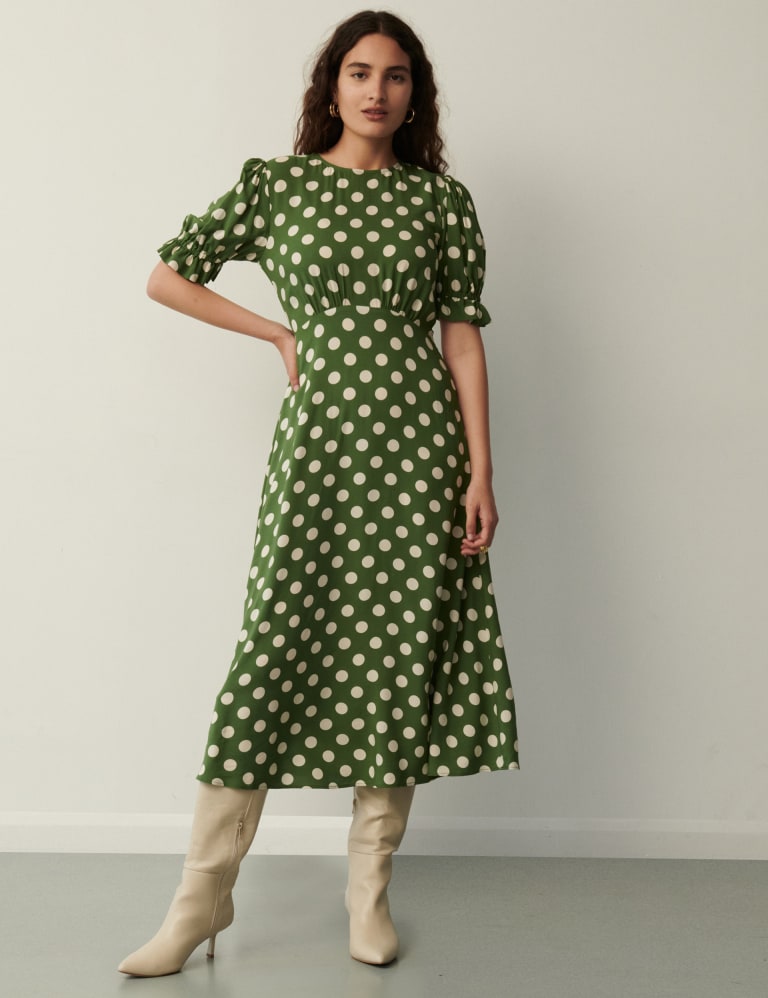 Polka Dot Round Neck Midi Tea Dress 2 of 4