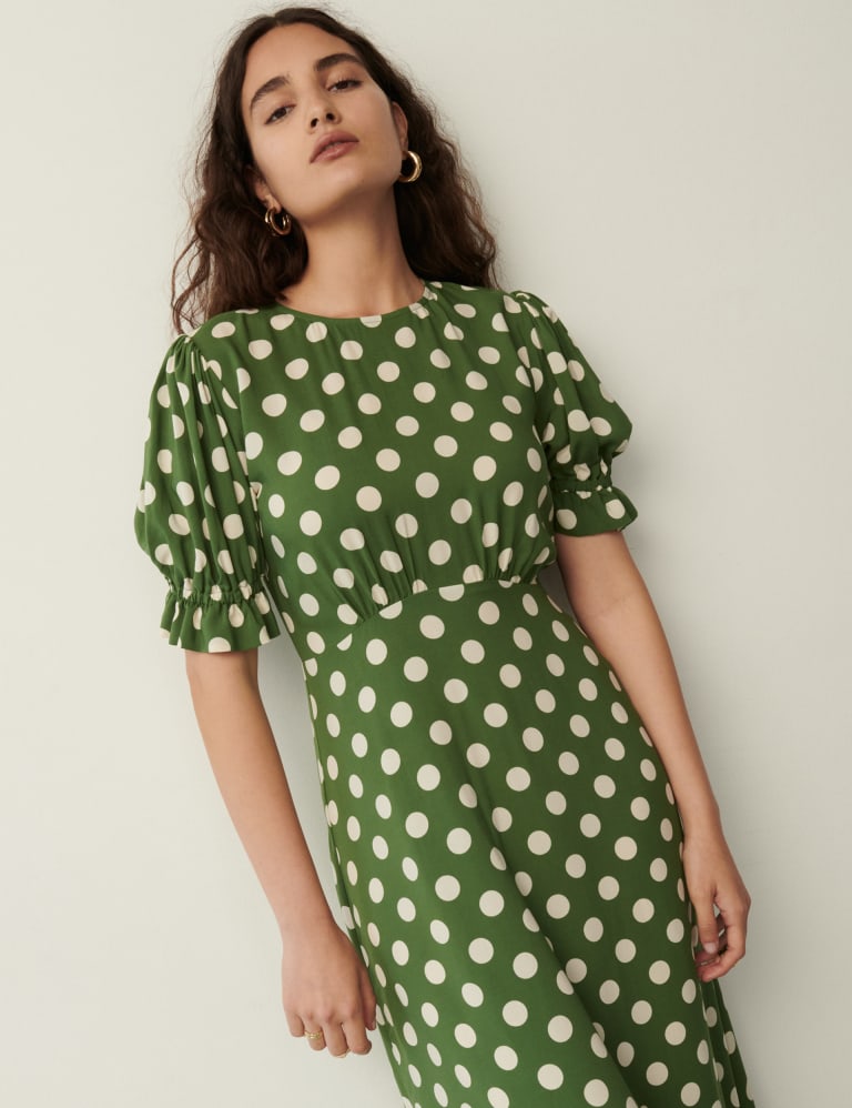 Polka Dot Round Neck Midi Tea Dress 3 of 4