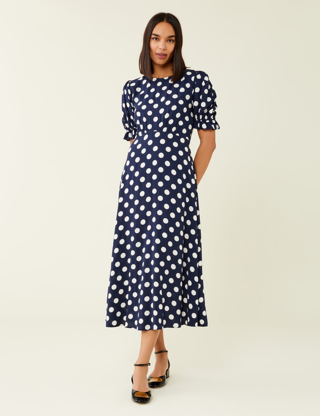 Polka Dot Round Neck Midi Tea Dress 3 of 4