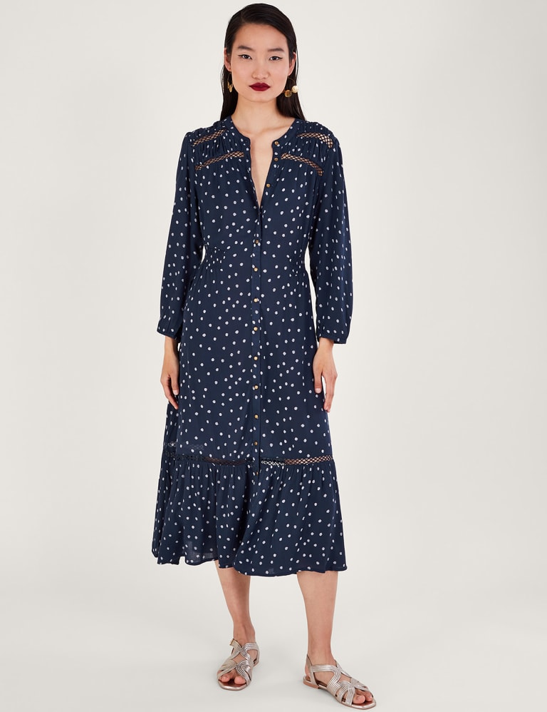 Polka Dot Round Neck Midi Tea Dress | Monsoon | M&S