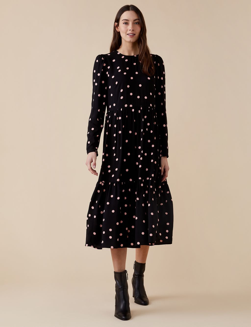 Polka Dot Round Neck Midi Tiered Dress | Finery London | M&S