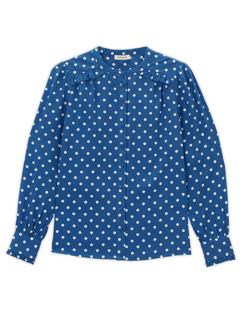 Polka Dot Round Neck Ruffle Blouse 2 of 4