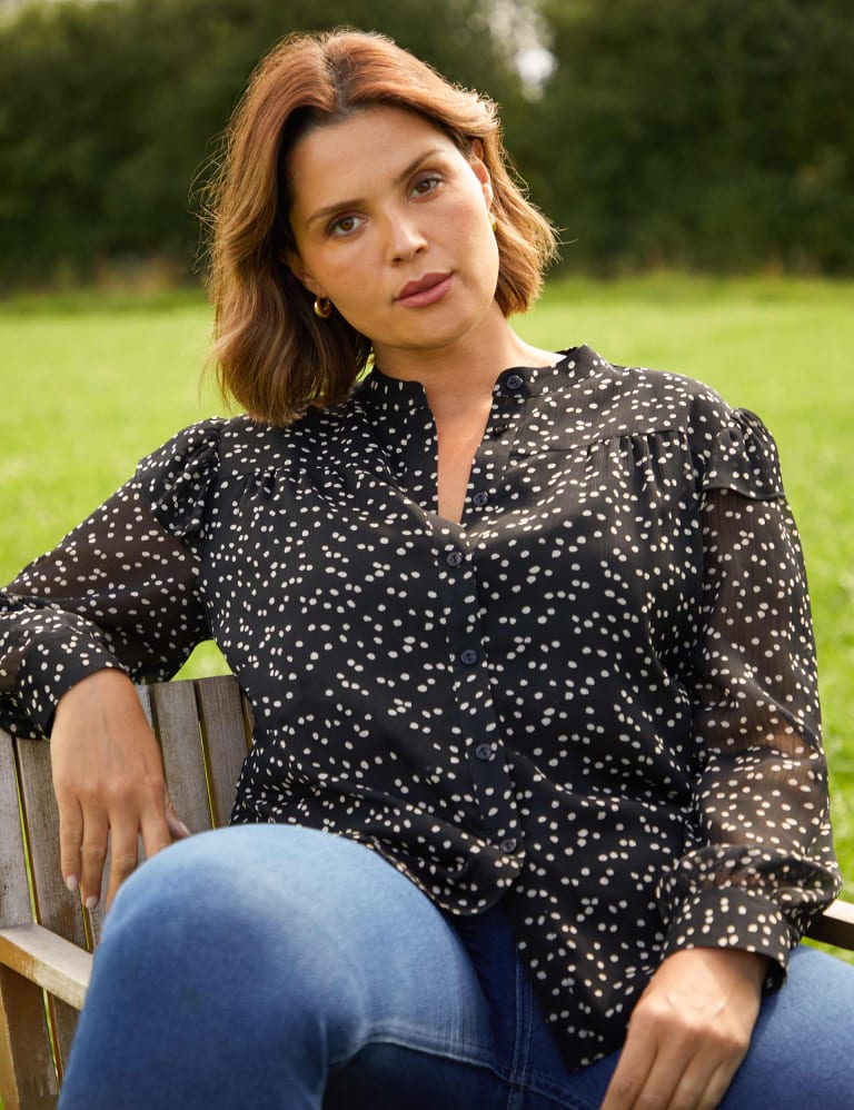 Polka dot ruffle blouse store