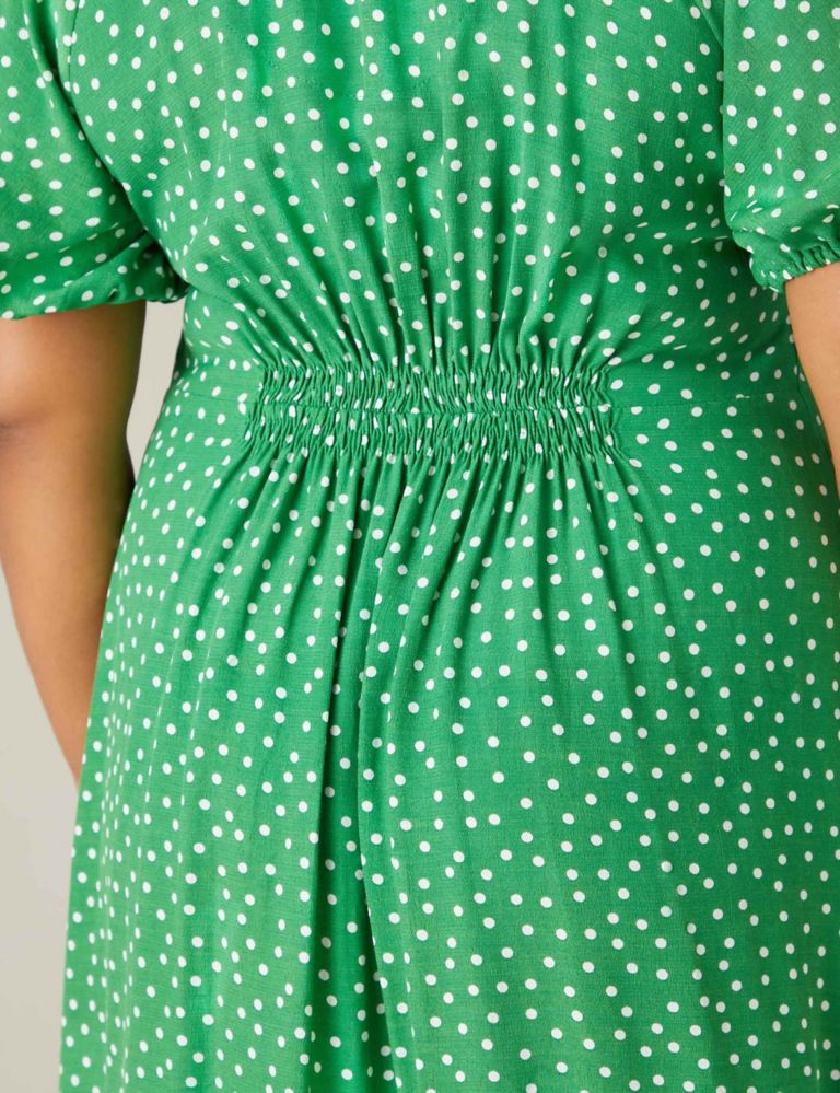 Polka Dot Shirred Detail Midi Dress 7 of 7
