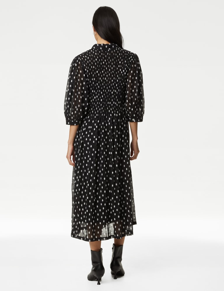 Polka Dot Shirred Midi Shirt Dress 4 of 5