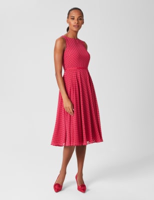 pink polka dot swing dress