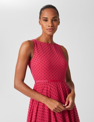 pink polka dot swing dress