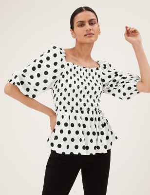 3/4-SLEEVED PEPLUM BLOUSE