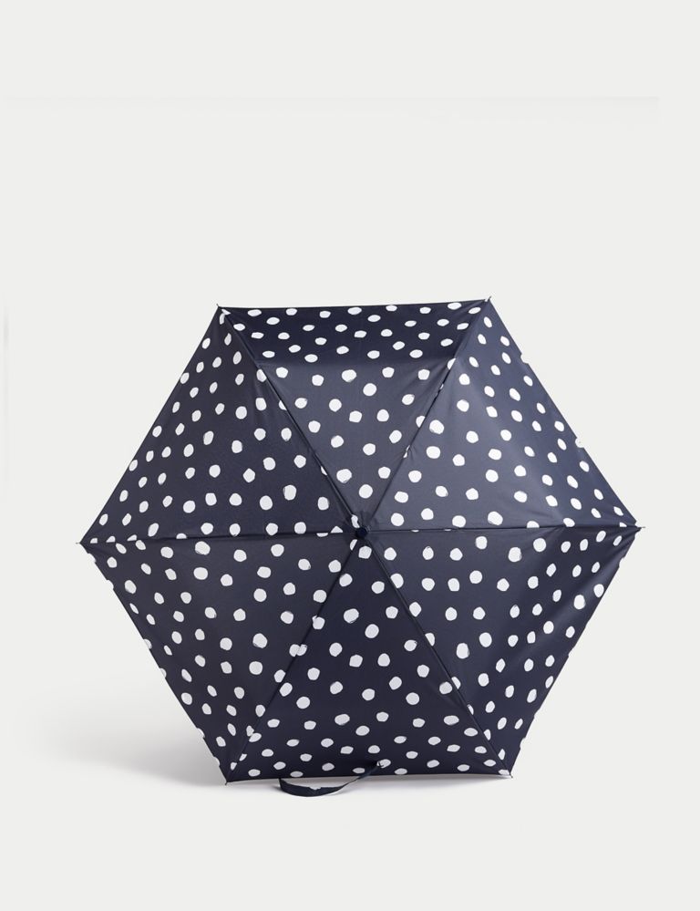 Brown Polka Dot Umbrella with Brown Leather Handle