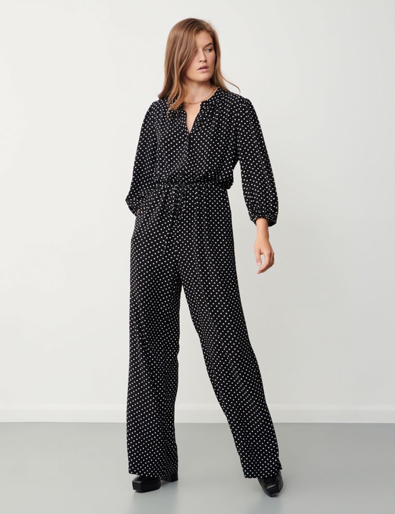 Polka Dot Tie Detail Waisted Jumpsuit 1 of 4