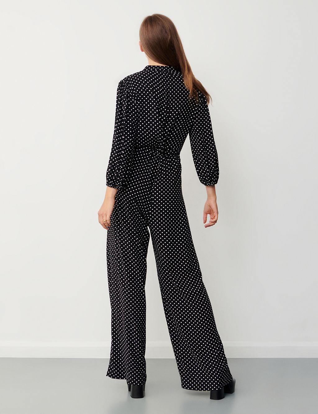 Polka Dot Tie Detail Waisted Jumpsuit 1 of 4