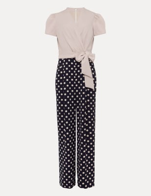 Polka Dot Tie Detail Wide Leg Jumpsuit Image 2 of 5