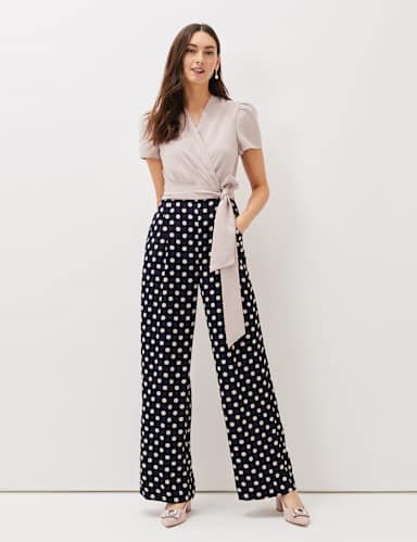 Polka Dot Tie Detail Wide Leg Jumpsuit 1 of 5