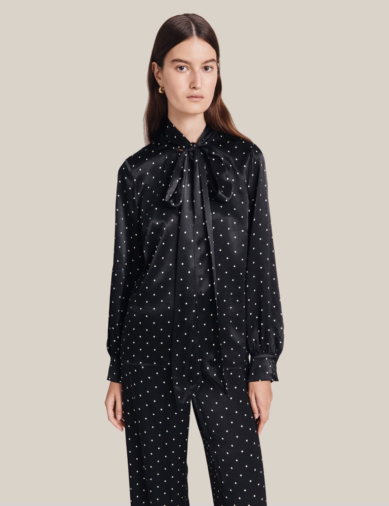 Polka dot tie neck blouse new arrivals