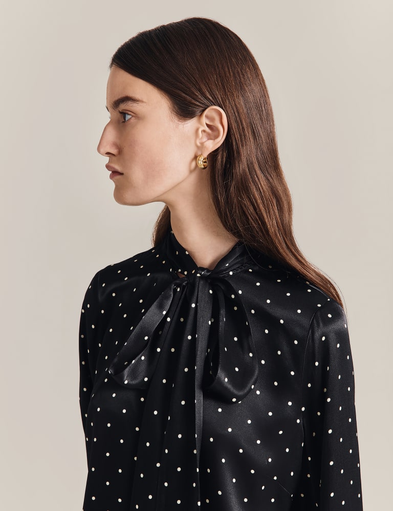 Polka Dot Tie Neck Blouse
