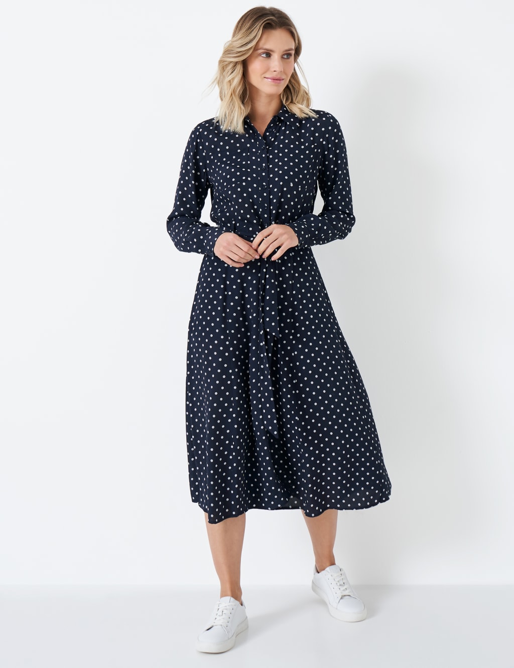 Polka Dot Tie Waist Midi Shirt Dress 1 of 1