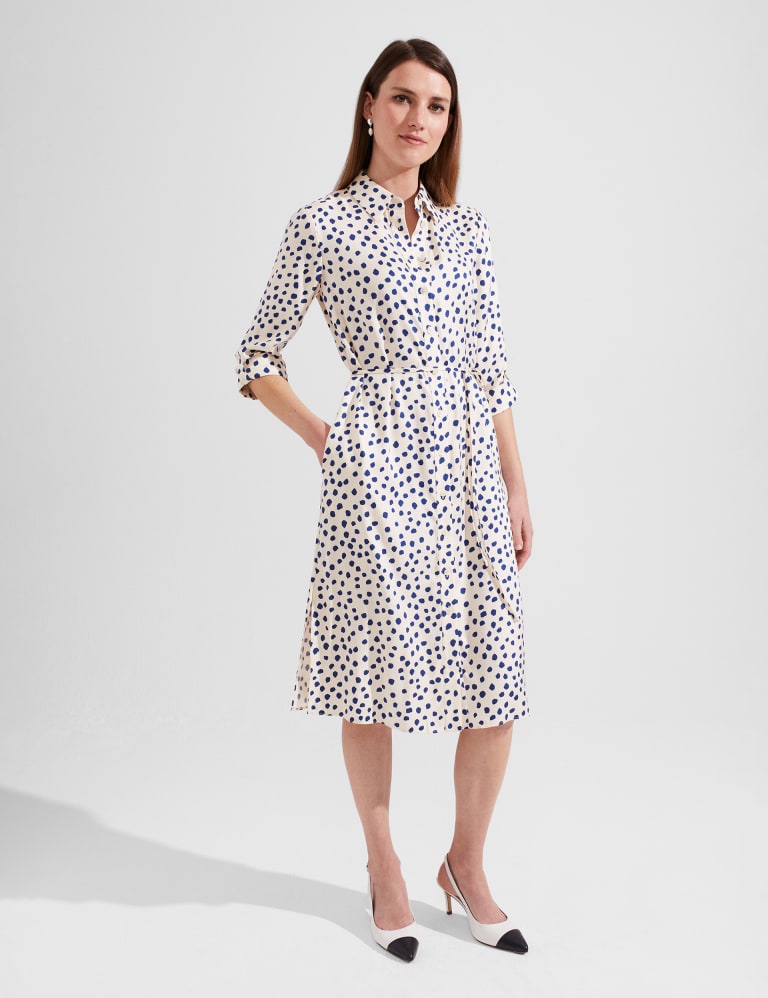 Polka dot waist tie midi dress hot sale