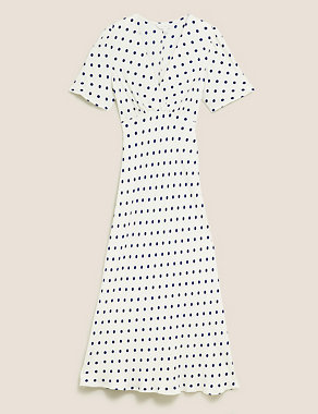 Polka Dot V-Neck Angel Sleeve Midi Dress Image 2 of 7