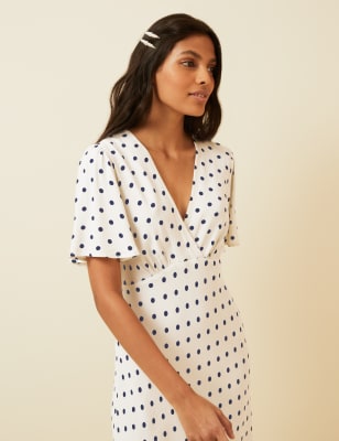 Polka Dot V-Neck Angel Sleeve Midi Dress | M&S X GHOST | M&S