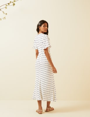 Polka Dot V Neck Angel Sleeve Midi Dress M S X GHOST M S