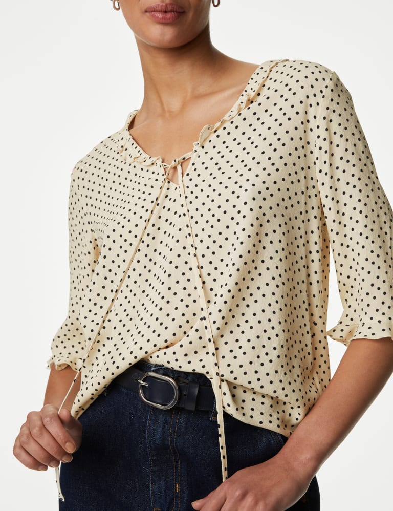 Polka Dot V Neck Frill Detail Blouse M S Collection M S