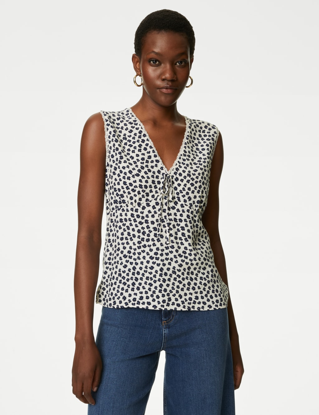 Polka Dot VNeck Lace Detail Tie Front Blouse M&S Collection M&S